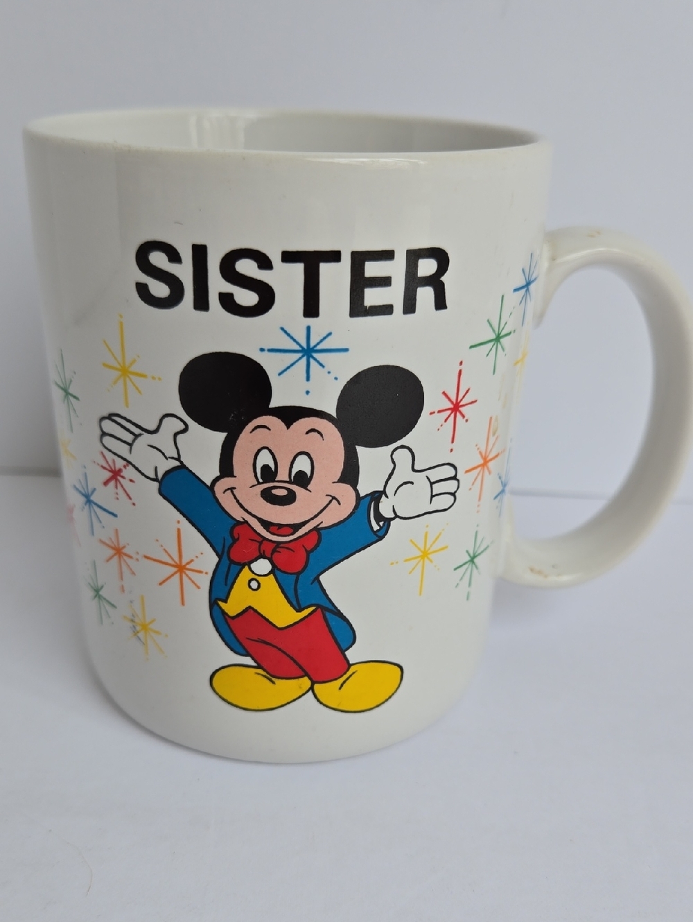 Disney Mickey Mouse 'Sister' Ceramic Coffee White Mug 12oz